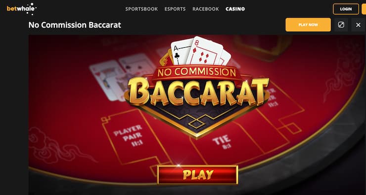 An image from BetWhale showing a no-commission baccarat game in demo mode.